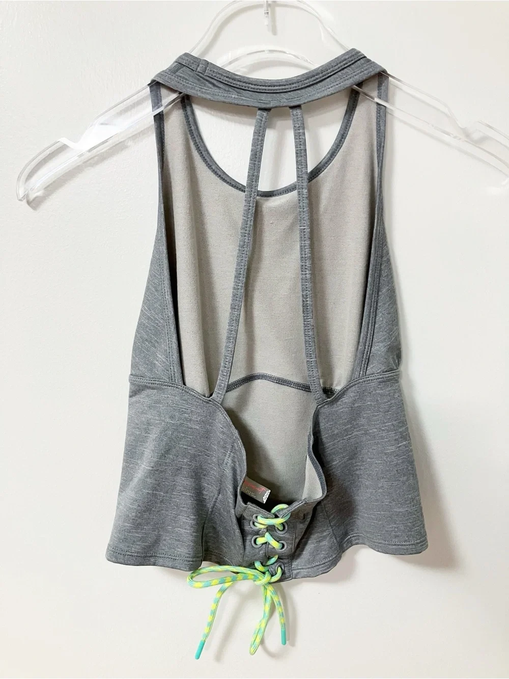 Free People | Gray Tie Back Tank Top S Athletic Gym Sporty Workout Y2K